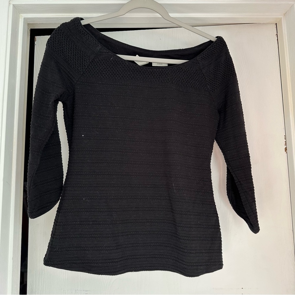 Anthropologie Elegant Black Women's Wide Neck mid Sleeve Top